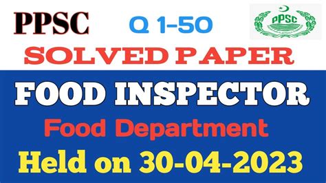 PPSC Food Grain Inspector Paper Solved Today April 30 2023 Food