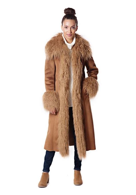 Tobacco Fur Lined Faux Fur Full Length Coat Womens Faux Fur Coats