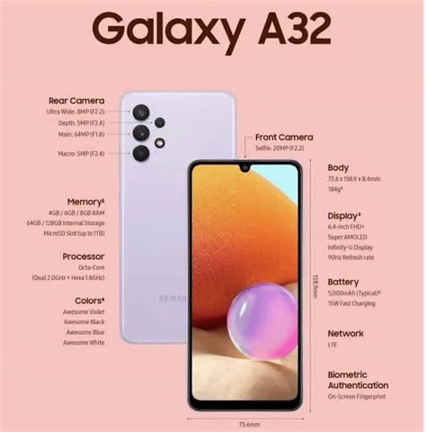 Samsung Galaxy A32 4g Avec Helio G80 64mp Et Batterie 5000mah Pour