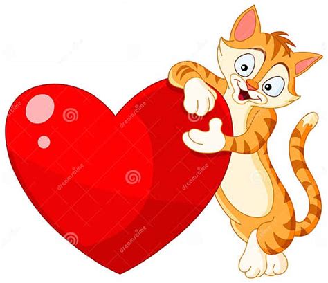 Cat Holding Heart Valentine Stock Vector Illustration Of Ginger