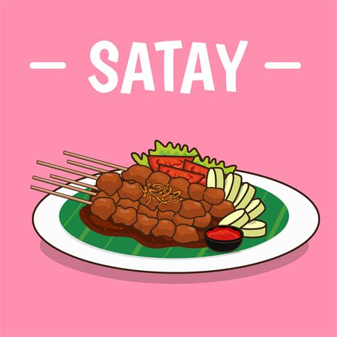 Sate Satay grill illustration Traditional Indonesian food with cartoon ...