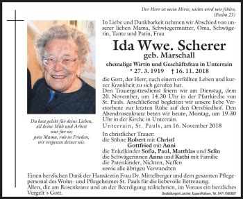 Traueranzeigen Von Ida Scherer Trauer Bz