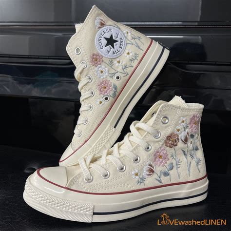 Custom Embroidered Converse High Tops Chuck Taylor 1970s Wedding