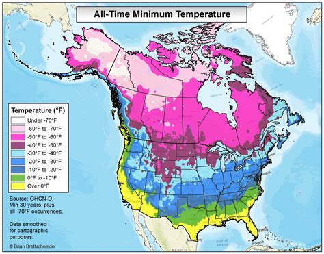 All Time Minimum Temperature Map For The U S And Canada R MapPorn