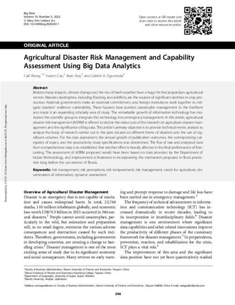 Pdf Agricultural Disaster Risk Management And Capability Assessment Using Big Data Analytics