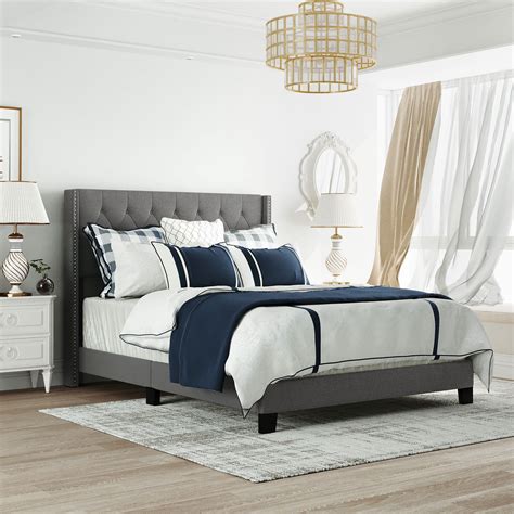 Queen Platform Bed Frame With Upholstered Headboard - Vik Platform ...