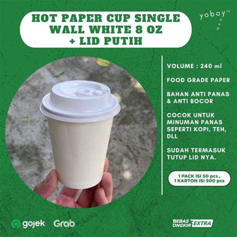 Jual HOT PAPER CUP SINGLE WALL Oz WHITE HOT LID PUTIH HITAM ISI PER