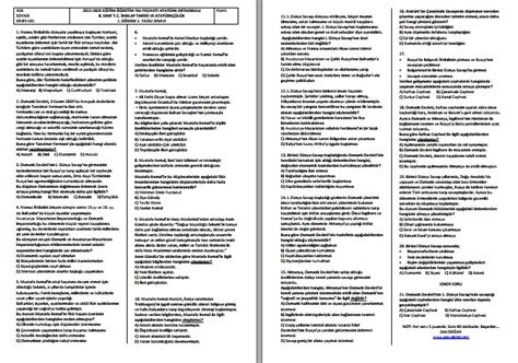 2022 2023 T C İnkılap Tarihi 1 Dönem 1 Yazılı Test Sosyal