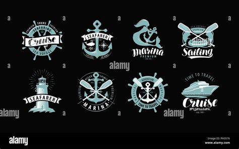 Nautical Theme Set Of Logos Or Labels Marine Concept Vector Stock