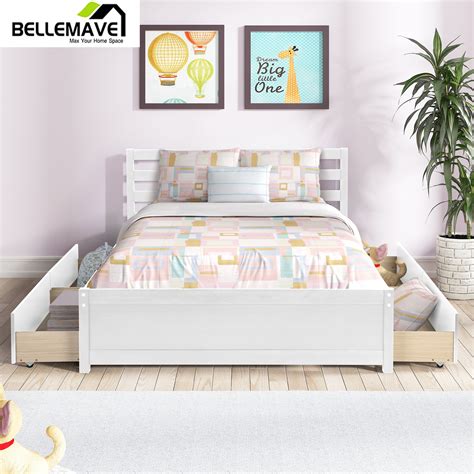 Bellemave Full Size Wood Platform Bed with Built-in Storage, 4 Drawers ...