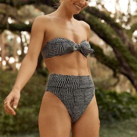 Aerie Swim Aerie Black And White Polka Dot High Cut Cheeky Bikini