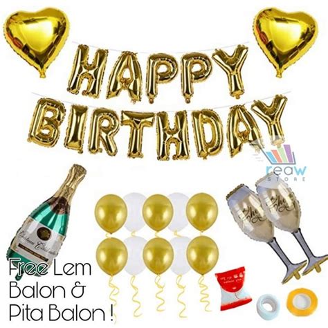 Jual Paket Dekorasi Hiasan Balon Ulang Tahun Happy Birthday Tema Gold