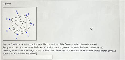 Solved 1 Point Find An Eulerian Walk In The Graph Above Chegg