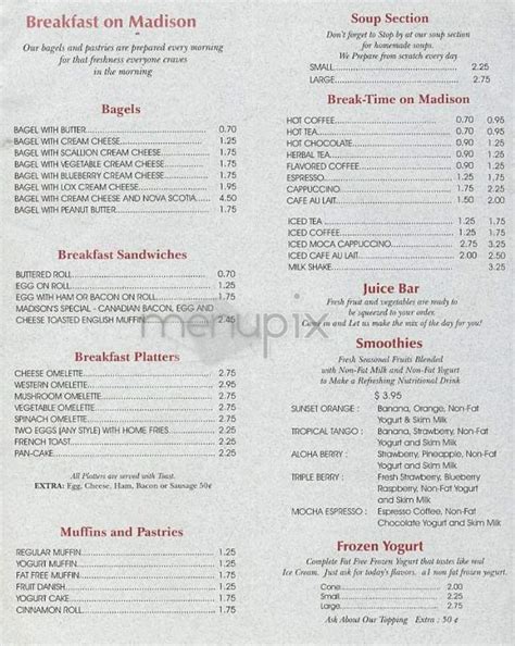 Menu Of Deli On Madison In New York Ny 10017