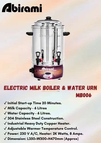 230 Ac Stainless Steel Electric Milk Boiler Machine Capacity 6 Litre