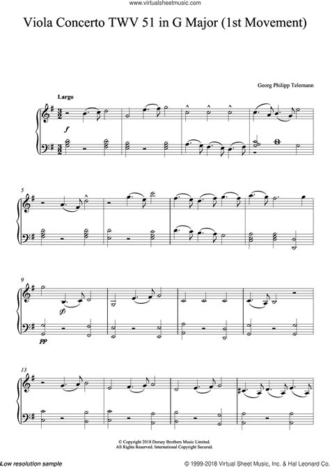 Telemann Viola Concerto TWV 51 In G Major 1st Movement Sheet Music