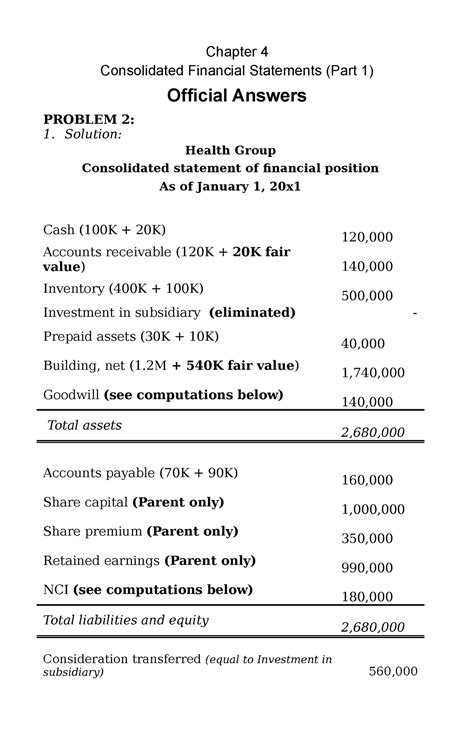 Answers To Prob 2 3 Chapter 4 Consol Chapter 4 Consolidated