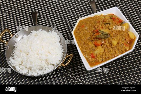 Dal Fry With White Rice Stock Photo - Alamy