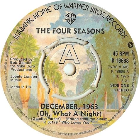 The Four Seasons - December, 1963 (Oh, What A Night) (1975, 4-Prong ...