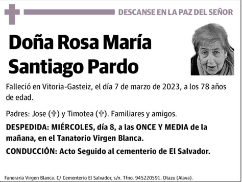 Rosa Mar A Santiago Pardo Esquela Necrol Gica El Correo