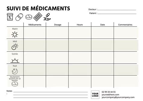 Modèles éditables pour créer des fiches de suivi de prise de médicaments