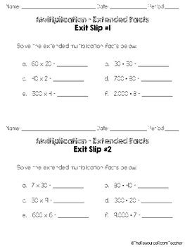 Multi Digit Multiplication Exit Slips Th Grade By The Resource Room