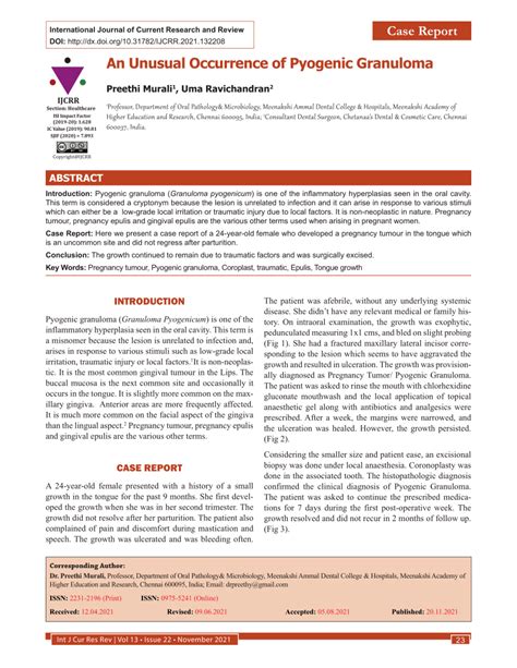 PDF An Unusual Occurrence Of Pyogenic Granuloma