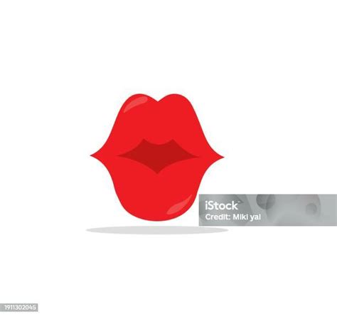 Red Female Lips Collection Woman Lip Expressed Differernt Emotion Stock