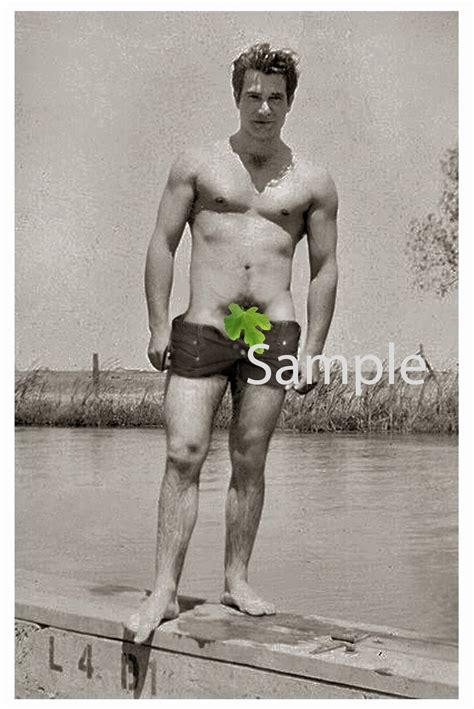 Vintage Reprint Of A S Photo Muscular Nude Man Drops Swimsuit