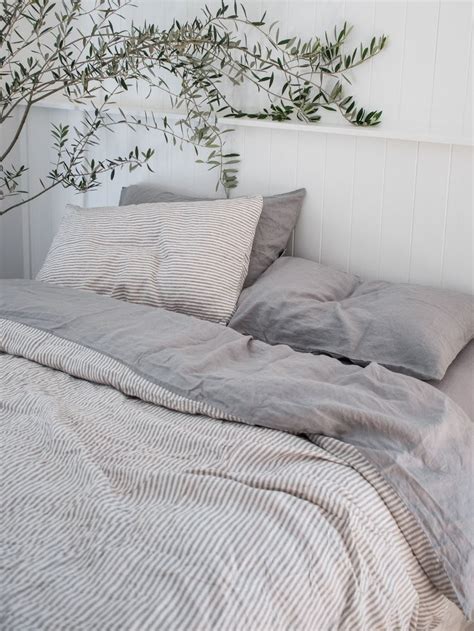 French Linen Bedding In Soft Grey And Soft Grey Stripe Beautiful Home