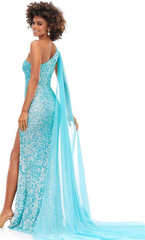 Ashley Lauren 11371 Asymmetric Sequin Prom Gown With Cape Couture Candy