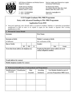 Fillable Online Ucd Appl Form Entry With Advanced Standing To Msc