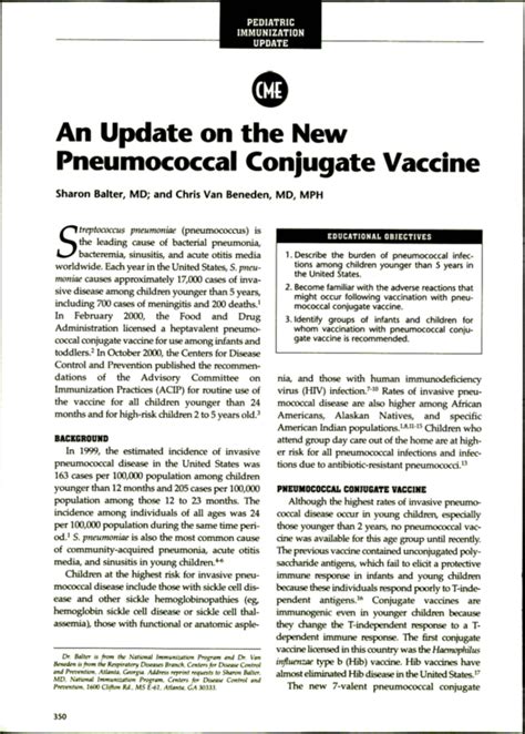 An Update On The New Pneumococcal Conjugate Vaccine Pediatric Annals