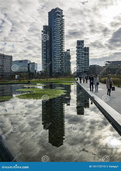 Library of Trees, New Milan Park. Solaria Tower. Skyscrapers Mirrored