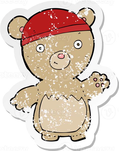 Retro Distressed Sticker Of A Cartoon Teddy Bear Wearing Hat Drawing 46826265 Png