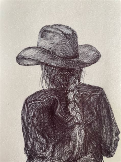 Cowgirl Drawing Western Artwork