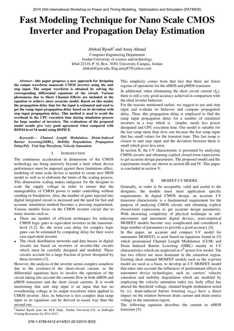 Pdf Fast Modeling Technique For Nano Scale Cmos Inverter And