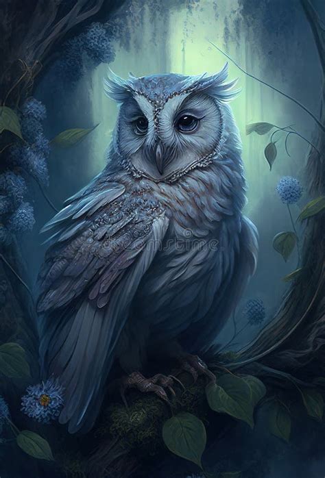 Fairytale Beautiful Owl In A Mystical Forest Ai Generative Stock