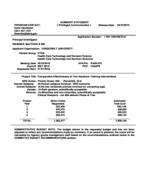 Fillable Online Biostat Mc Vanderbilt SUMMARY STATEMENT Vanderbilt