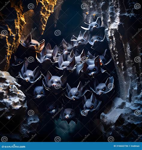 A Flock of Bats Hiding in a Cave Stock Illustration - Illustration of