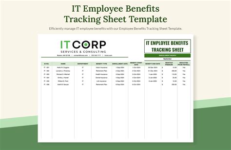 IT Employee Benefits Tracking Sheet Template In Excel Google Sheets