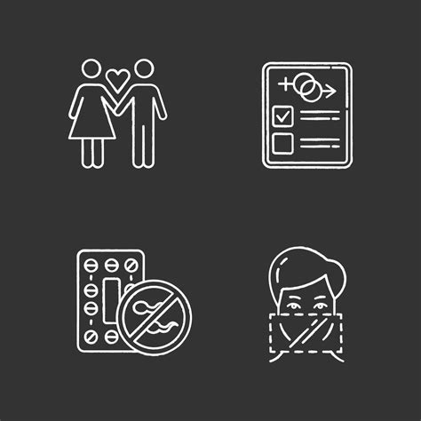 Safe Sex Chalk Icons Set Only One Partner Monogamy Man And Woman In Love Girlfriend And