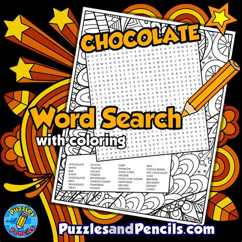 Chocolate Word Search Puzzle Activity With Coloring Wordsearch Made