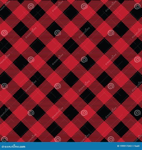 Red And Black Diagonal Lumberjack Buffalo Plaid Seamless Pattern Stock