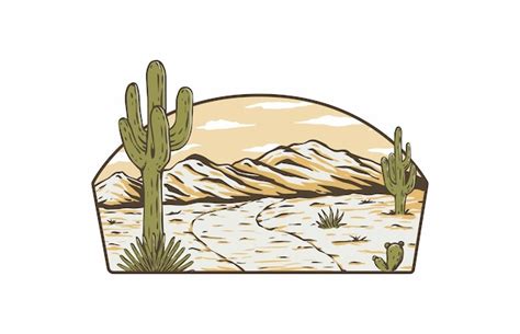 Ilustración del desierto de cactus Vector Premium