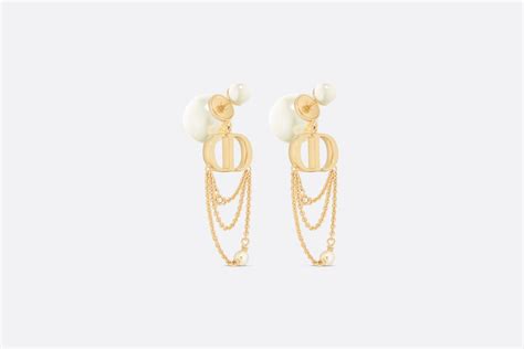 Dior Tribales Earrings Gold Finish Metal With White Resin Pearls And Silver Tone Crystals Dior Hu