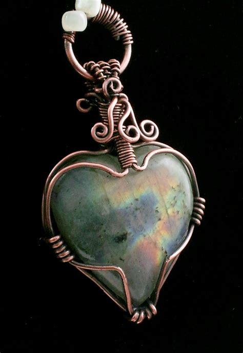 Labradorite Heart Shaped Wire Wrapped Pendant Copper Patina From Adams Handcrafted Jewelry