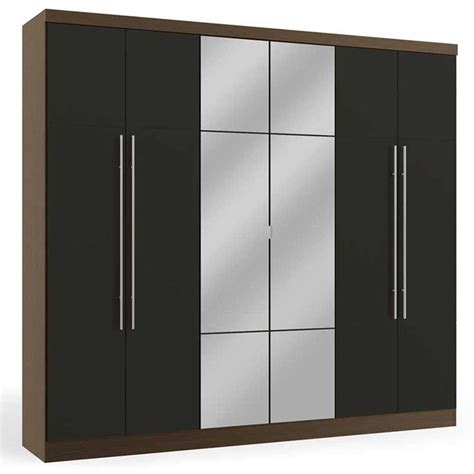 Guarda Roupa Casal 6 Portas 3 Gavetas Espelho H545 Jacarandá Preto