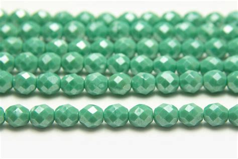 8mm Seafoam Green Opaque Lustre Fire Polished Czech Glass Bead Spider