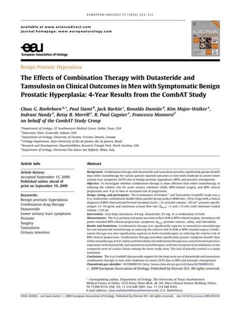 The Effects Of Combination Therapy With Dutasteride And Tamsulosin On